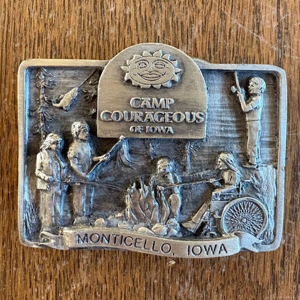 Vintage Siskiyou Camp Courageous of Iowa Monticello Pewter Belt Buckle